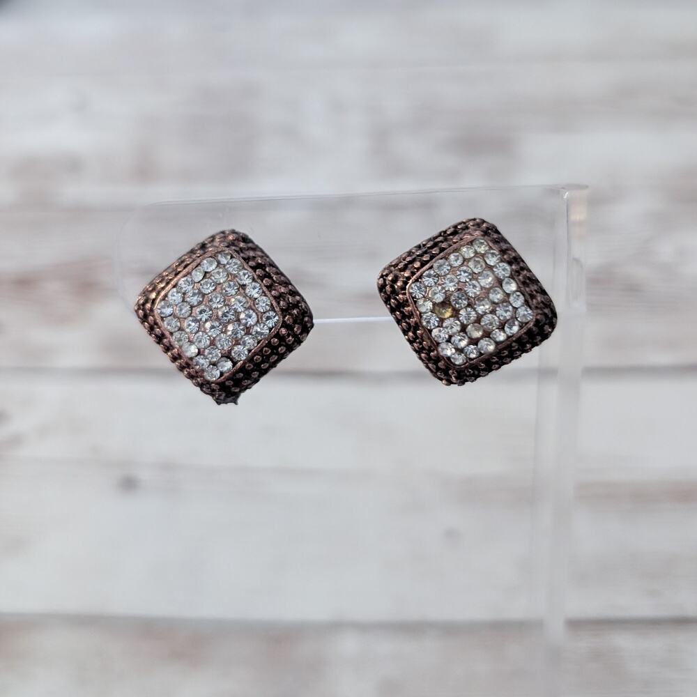 Vintage Clip On Earrings Unusual Curved Design - One Missing Gem